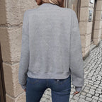 Herringbone Textured Zip‑Up Bomber Knit Jacket