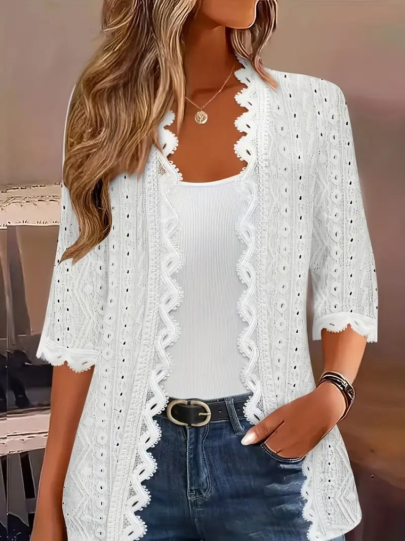 Women's Scallop Trim Lace Open‑Front Cardigan