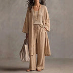 Neutral Beige Linen-Blend Two-Piece Lounge Set