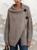 Oatmeal Chunky Knit Asymmetric Button Wrap Cardigan