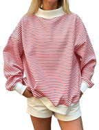 Oversized Striped Mock Neck Sweatshirt