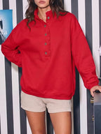 Ruffle Collar Half-Button Oversized Sweatshirt