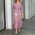 Collared Waist‑Tab Shirt Maxi Dress