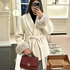 Cozy Belted Wrap Coat with Plush Fur Cuffs