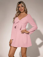 Square Neck Bow Front Mini Dress