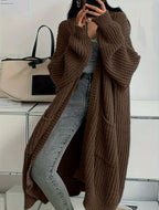 Women's Solid Chunky Knit Open Front Oversized Long Cardigan With Pockets