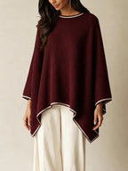 Contrast Trim Ribbed Knit Poncho Top