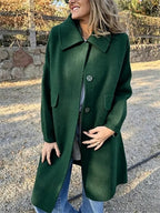 Casual Loose Single Breasted Wool Blend Midi Coat with Pockets