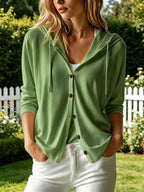 Women'S Hooded Solid Color Long-Sleeved Loose Twist-Button Cardigan
