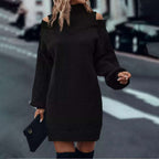 Cold-Shoulder Turtleneck Sweater Dress