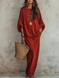 Textured Linen Batwing Top & Wide Leg Maxi Skirt Two-Piece Set