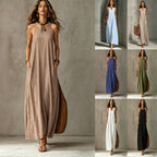 Textured Sleeveless Round Neck Pocketed Maxi Tent Dress