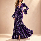 Floral Print V-Neck Bell Sleeve Maxi Dress
