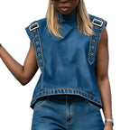 High Neck Sleeveless Denim Top