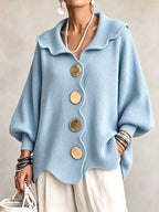 Oversized Scallop-Collar Button Knit Cardigan