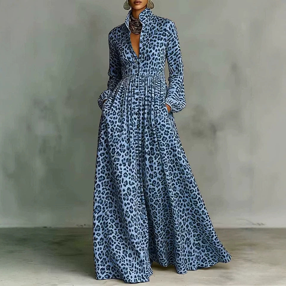 Leopard Print Shirt Maxi Dress