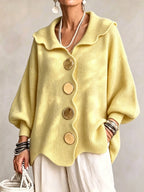 Oversized Scallop-Collar Button Knit Cardigan