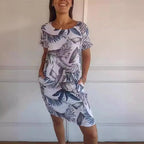 Women's Botanical Print Cap‑Sleeve Midi Dress