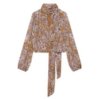 Floral Print Cropped Tie-Front Blouse