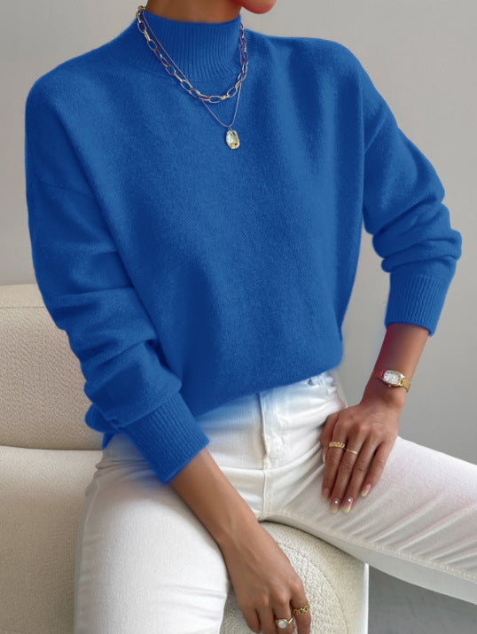 Women's Solid Mock Neck Long Sleeve Knit Sweater