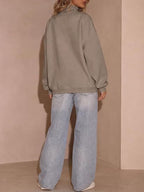 Ruffle Collar Half-Button Oversized Sweatshirt