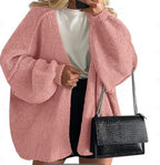 Women's Solid Color Chunky Knit Open Front Lantern Sleeve Mid-Length Cardigan