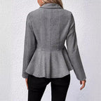 Herringbone Peplum Button?Front Collared Jacket