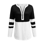 Color‑Block Half‑Zip 3/4 Sleeve Casual Top