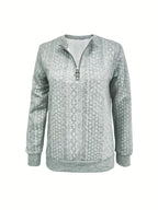 Cable Textured Half‑Zip Long Sleeve Casual Sweatshirt