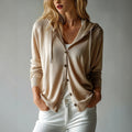 Women'S Hooded Solid Color Long-Sleeved Loose Twist-Button Cardigan