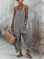 Square Spaghetti Strap Loose Baggy Balloon Leg Ruffle Ankle Casual Vacation Overalls