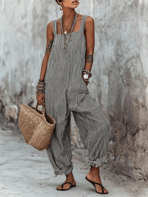 Square Spaghetti Strap Loose Baggy Balloon Leg Ruffle Ankle Casual Vacation Overalls
