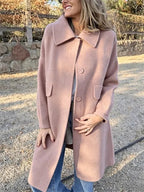 Casual Loose Single Breasted Wool Blend Midi Coat with Pockets