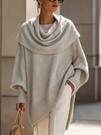 Women's Solid Cowl Neck Oversized Asymmetric Hem Knit Tunic Sweater