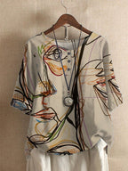 Floral Print Half‑Sleeve Crew Neck Blouse