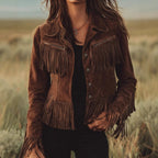 Solid Color Lapel Short Tassel Suede Jacket