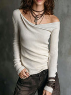 Vintage Elegant Knitted Off-the-shoulder Shirt