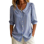 Striped Peter Pan Collar Puff Short Sleeve Blouse