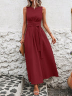 Sleeveless Wrap?Tie Waist Maxi Dress