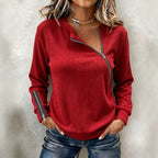 Ribbed Knit Top with Asymmetric Zip