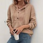 Textured Knit Henley Hooded Sweater