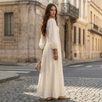 Square Neck Puff Long Sleeve Flowy Maxi Dress
