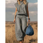 High Waist Wide Leg Jeans Two-Piece Set