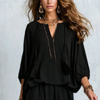 Women's Tassel‑Detail Blouse & Ruffle Maxi Skirt Boho Two‑Piece Set