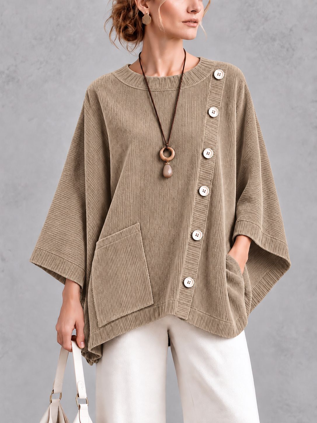 Oversized Corduroy Tunic with Button Detail