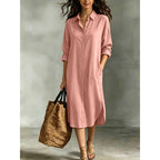 Oversized Linen?Blend Shirt Midi Dress