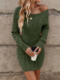 Cable‑Knit Long Sleeve Crew Neck Mini Dress