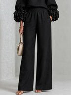 Pink Top Featuring Striking Floral Cuffs Paired With Wide-leg Pants Suit - Matching Sets