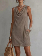 Women Hollow Out Knit Sleeveless Mini Dress