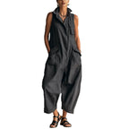 Sleeveless Linen Utility Jumpsuit Loose Cropped Wide Leg Cargo Jumpsuit